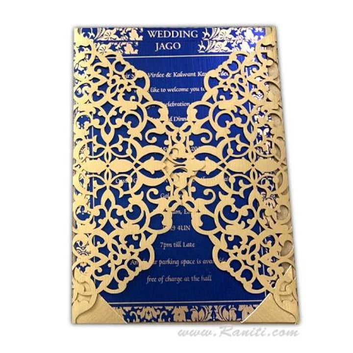 Laser Cut Golden Gate Fold Custom Invitation Card with Blue Cascading Inserts AML-196 freeshipping - Raniti LLC - Custom Invitations & Stationery