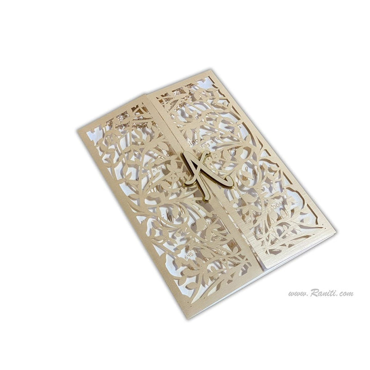 Laser Cut Golden Gate Fold Custom Invitation Card with Personalized Monogram AML-6 freeshipping - Raniti LLC - Custom Invitations & Stationery