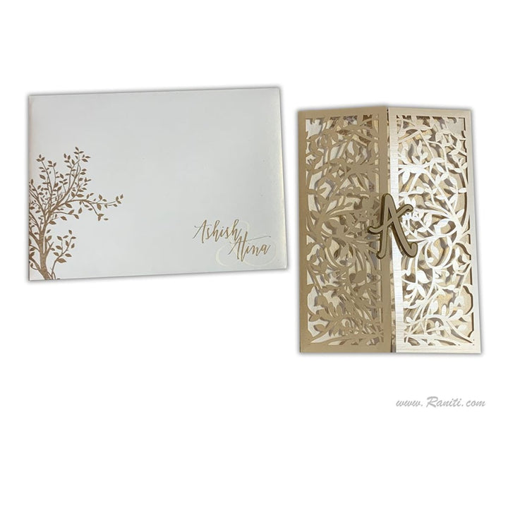 Laser Cut Golden Gate Fold Custom Invitation Card with Personalized Monogram AML-6 freeshipping - Raniti LLC - Custom Invitations & Stationery