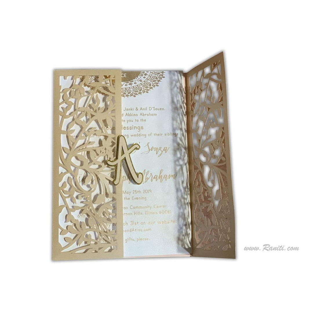 Laser Cut Golden Gate Fold Custom Invitation Card with Personalized Monogram AML-6 freeshipping - Raniti LLC - Custom Invitations & Stationery