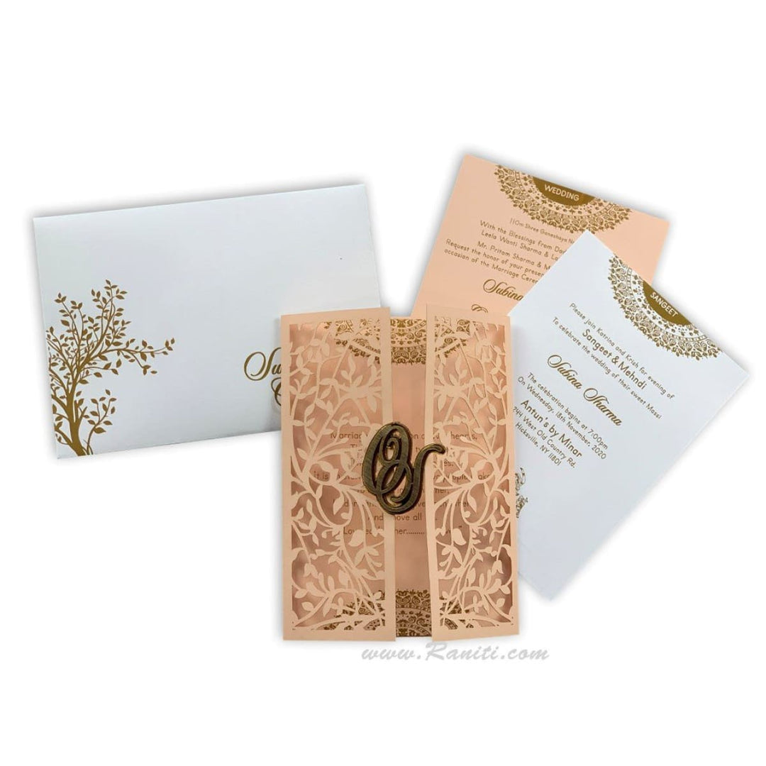 Laser Cut Golden Gate Fold Custom Invitation Card with Personalized Monogram AML-6 freeshipping - Raniti LLC - Custom Invitations & Stationery