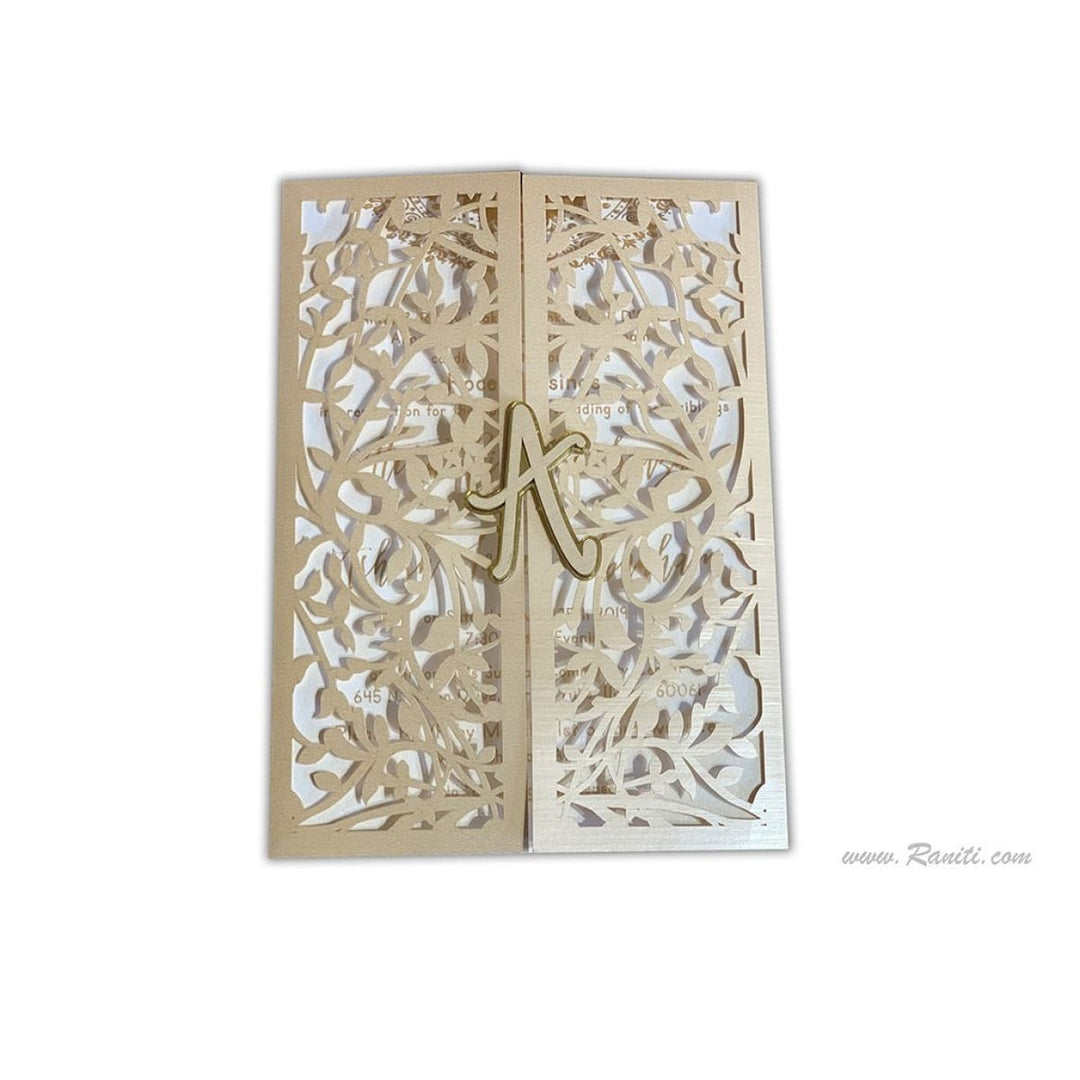 Laser Cut Golden Gate Fold Custom Invitation Card with Personalized Monogram AML-6 freeshipping - Raniti LLC - Custom Invitations & Stationery