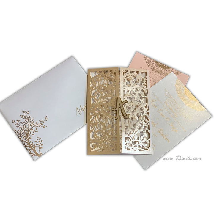 Laser Cut Golden Gate Fold Custom Invitation Card with Personalized Monogram AML-6 freeshipping - Raniti LLC - Custom Invitations & Stationery