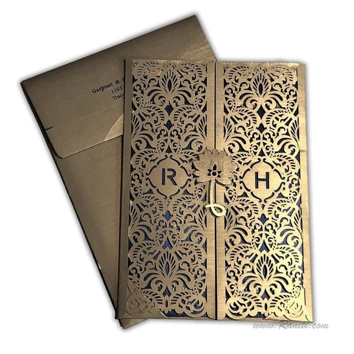 Laser Cut Golden Gate Fold Custom Invitation Card with White Cascading Inserts AML-360 freeshipping - Raniti LLC - Custom Invitations & Stationery