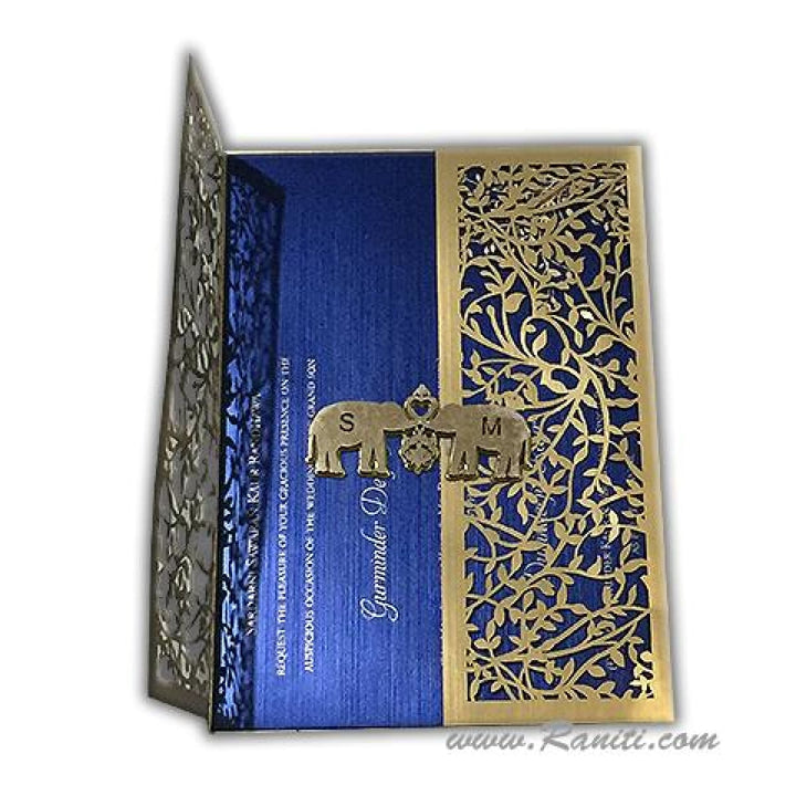 Laser Cut Golden Twin Elephant Clasp Gate Fold Custom Invitation Card with Cascading Inserts AML-238 freeshipping - Raniti LLC - Custom Invitations & Stationery