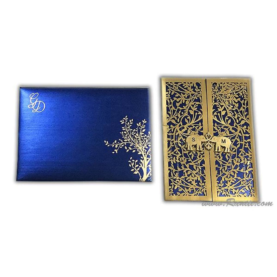 Laser Cut Golden Twin Elephant Clasp Gate Fold Custom Invitation Card with Cascading Inserts AML-238 freeshipping - Raniti LLC - Custom Invitations & Stationery