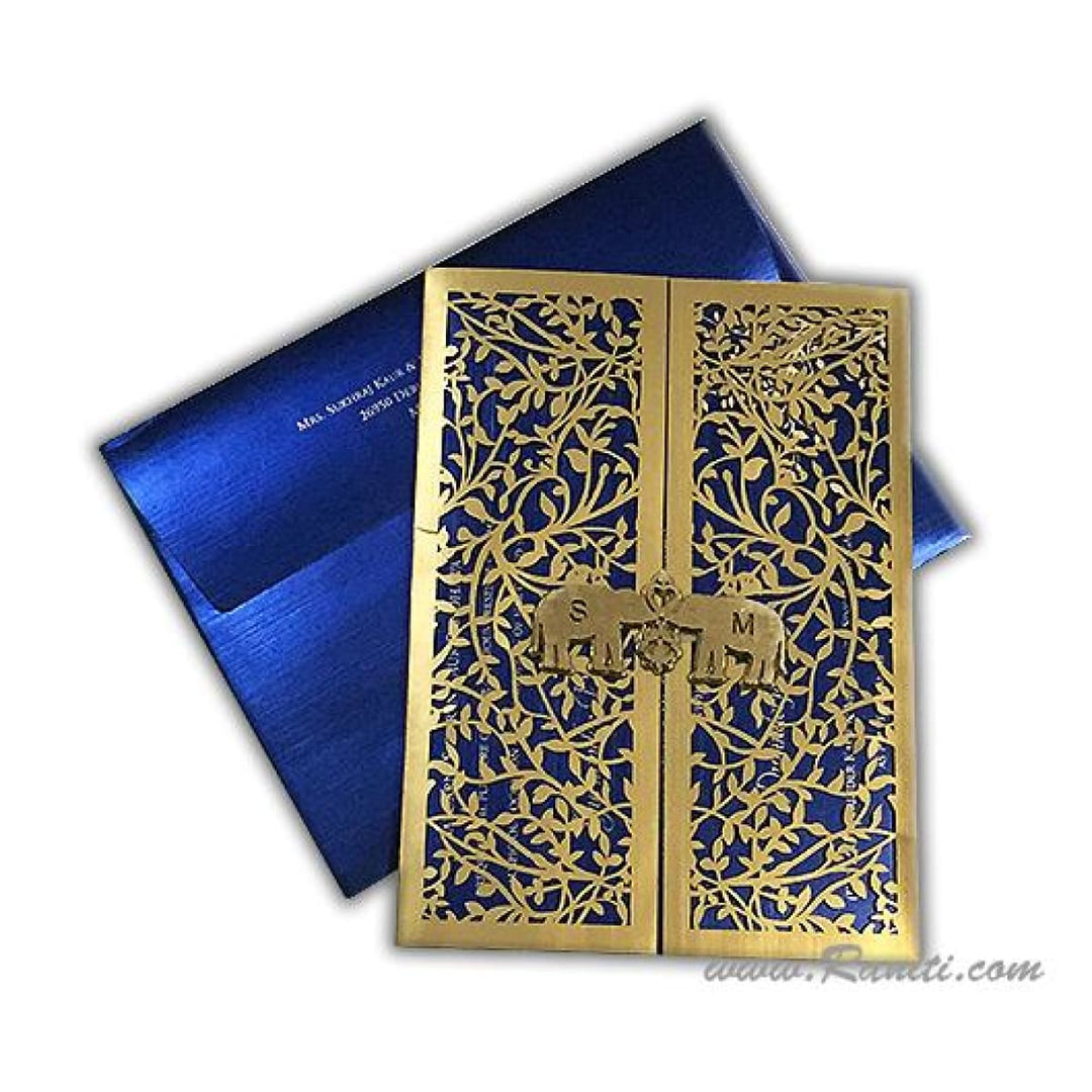 Laser Cut Golden Twin Elephant Clasp Gate Fold Custom Invitation Card with Cascading Inserts AML-238 freeshipping - Raniti LLC - Custom Invitations & Stationery