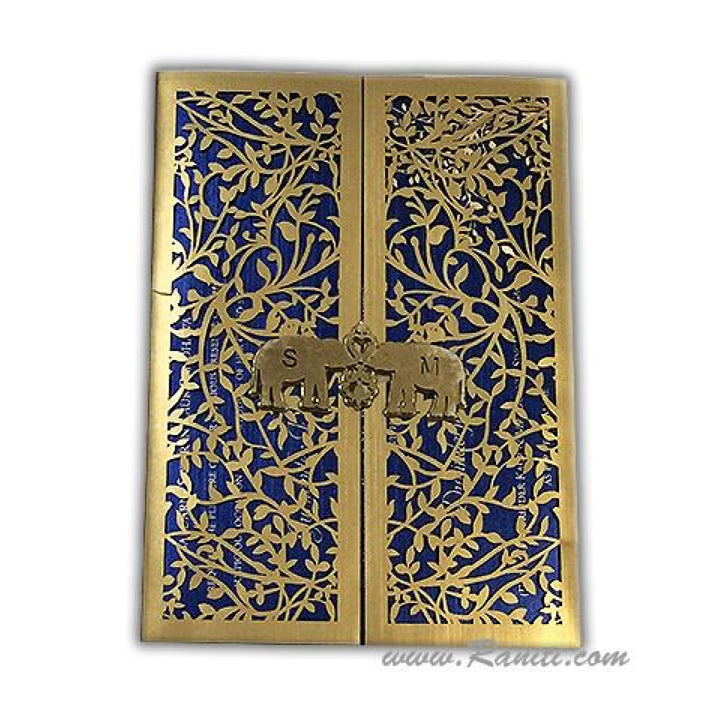 Laser Cut Golden Twin Elephant Clasp Gate Fold Custom Invitation Card with Cascading Inserts AML-238 freeshipping - Raniti LLC - Custom Invitations & Stationery