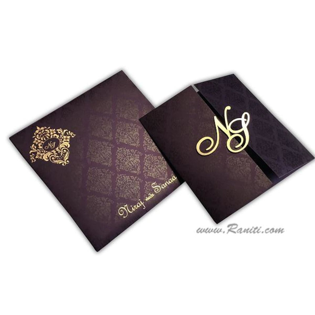 Laser Cut initials, His and Her Purple Gatefold Custom Invitation Card, Bride & Groom Invitation Set AML-405 freeshipping - Raniti LLC - Custom Invitations & Stationery