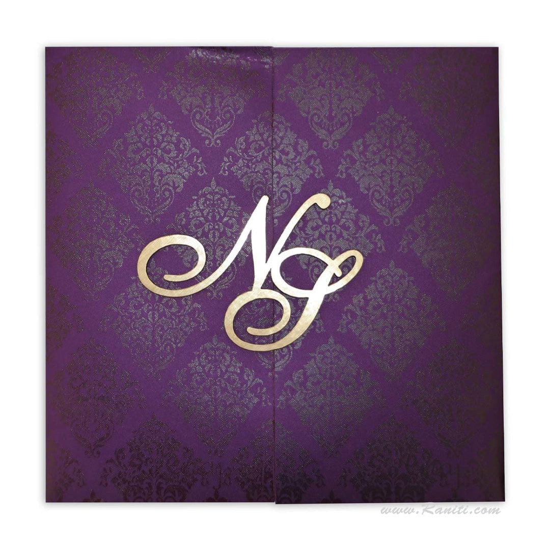 Laser Cut initials, His and Her Purple Gatefold Custom Invitation Card, Bride & Groom Invitation Set AML-405 freeshipping - Raniti LLC - Custom Invitations & Stationery