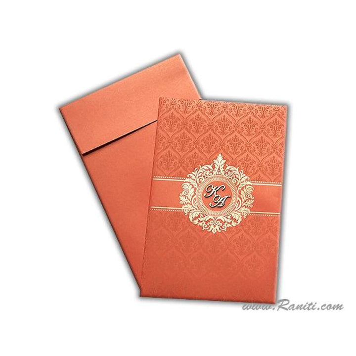 Laser Cut Initials Orange and Gold Portrait Hard Cover Custom Invitation Card AMHL-11 freeshipping - Raniti LLC - Custom Invitations & Stationery