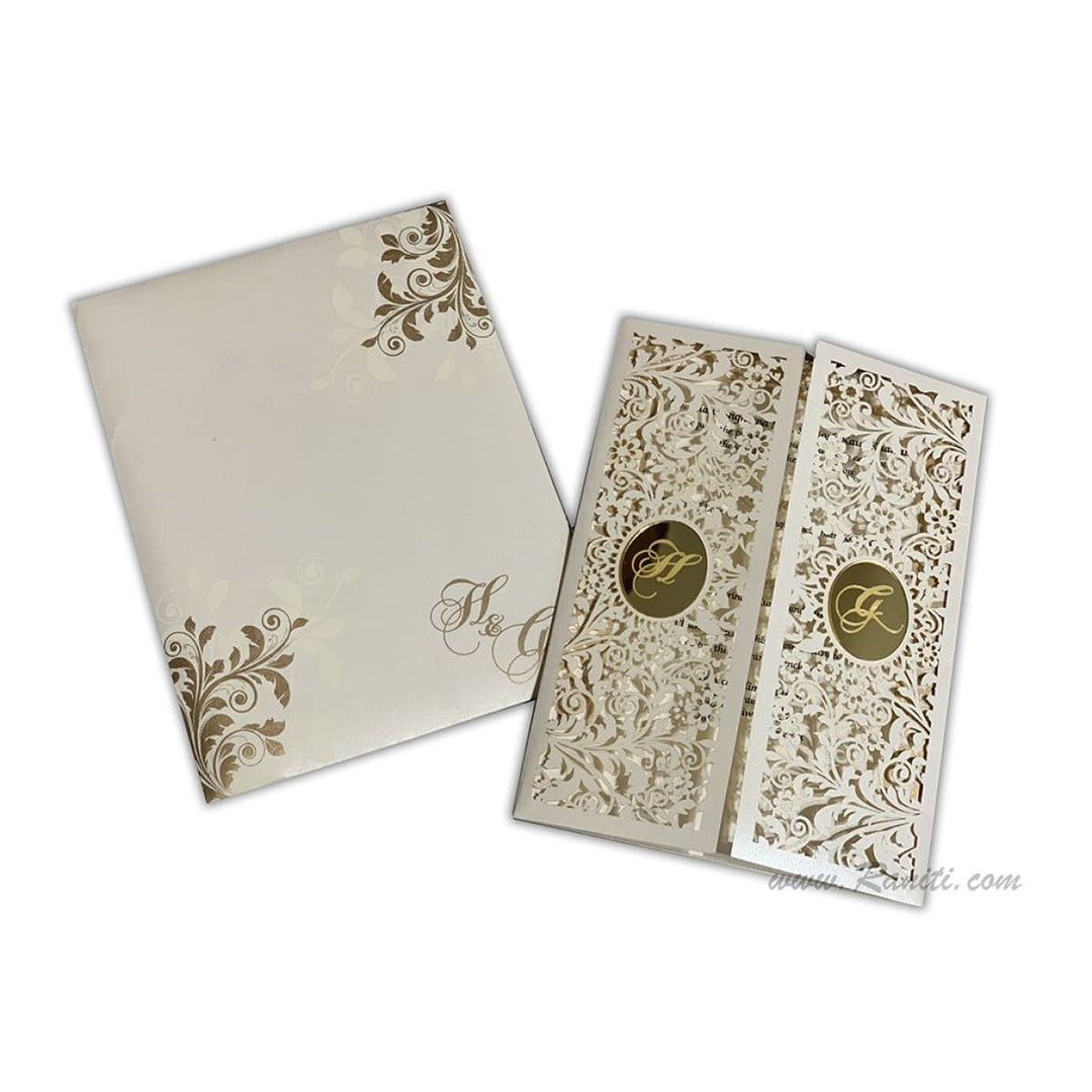 Laser Cut Pearl White Gate Fold Custom Invitation Card with Cascading Inserts AML-173 freeshipping - Raniti LLC - Custom Invitations & Stationery