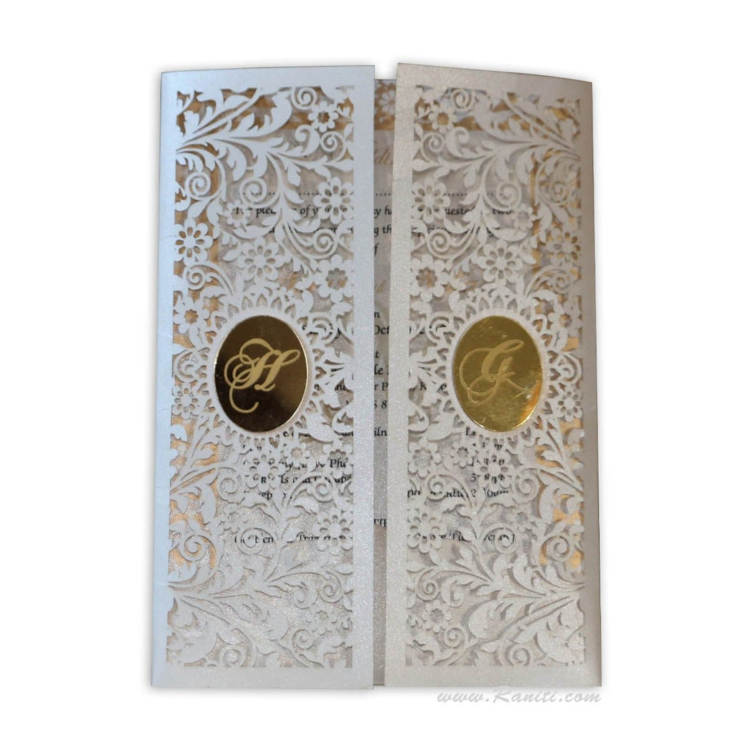 Laser Cut Pearl White Gate Fold Custom Invitation Card with Cascading Inserts AML-173 freeshipping - Raniti LLC - Custom Invitations & Stationery