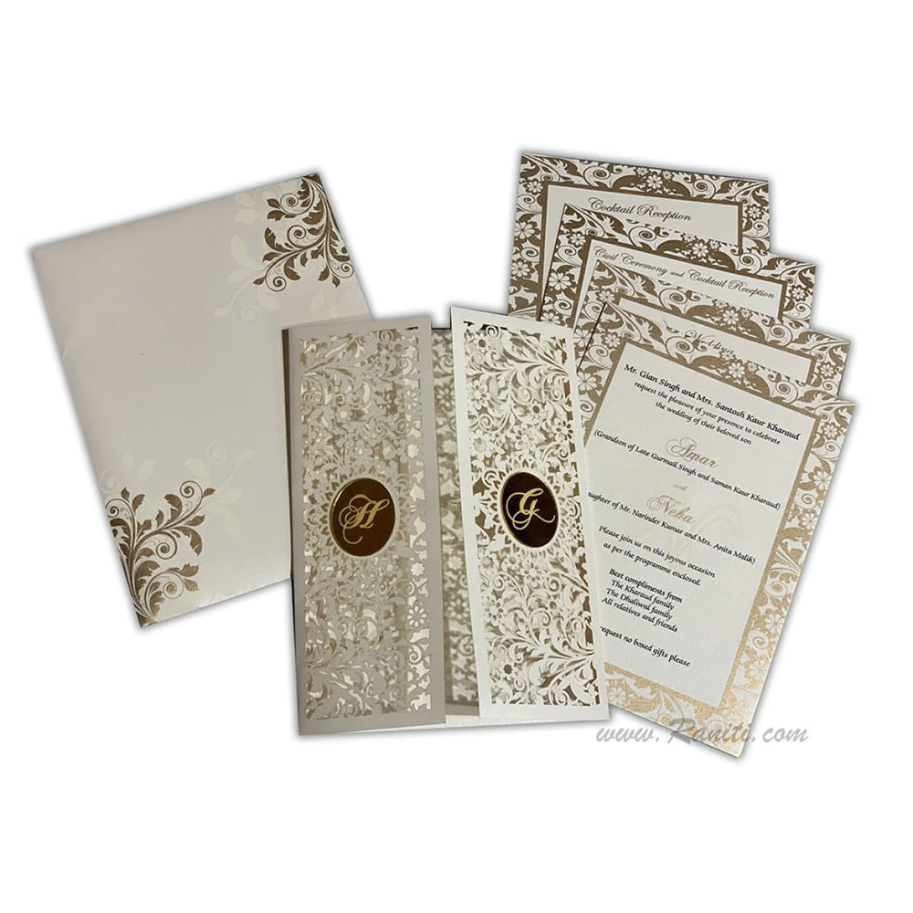 Laser Cut Pearl White Gate Fold Custom Invitation Card with Cascading Inserts AML-173 freeshipping - Raniti LLC - Custom Invitations & Stationery