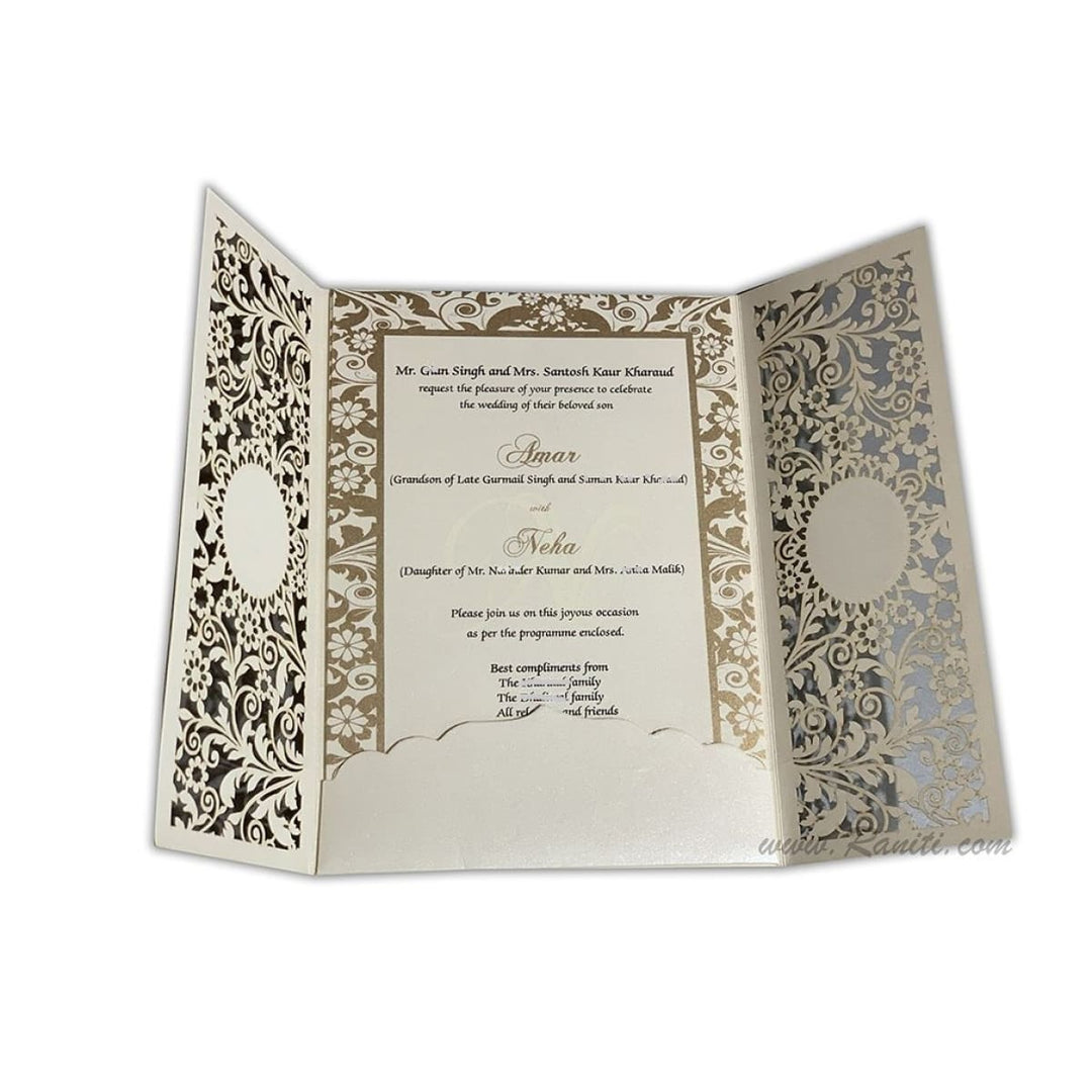 Laser Cut Pearl White Gate Fold Custom Invitation Card with Cascading Inserts AML-173 freeshipping - Raniti LLC - Custom Invitations & Stationery