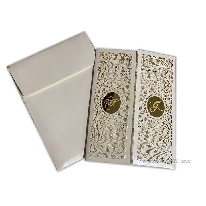 Laser Cut Pearl White Gate Fold Custom Invitation Card with Cascading Inserts AML-173 freeshipping - Raniti LLC - Custom Invitations & Stationery