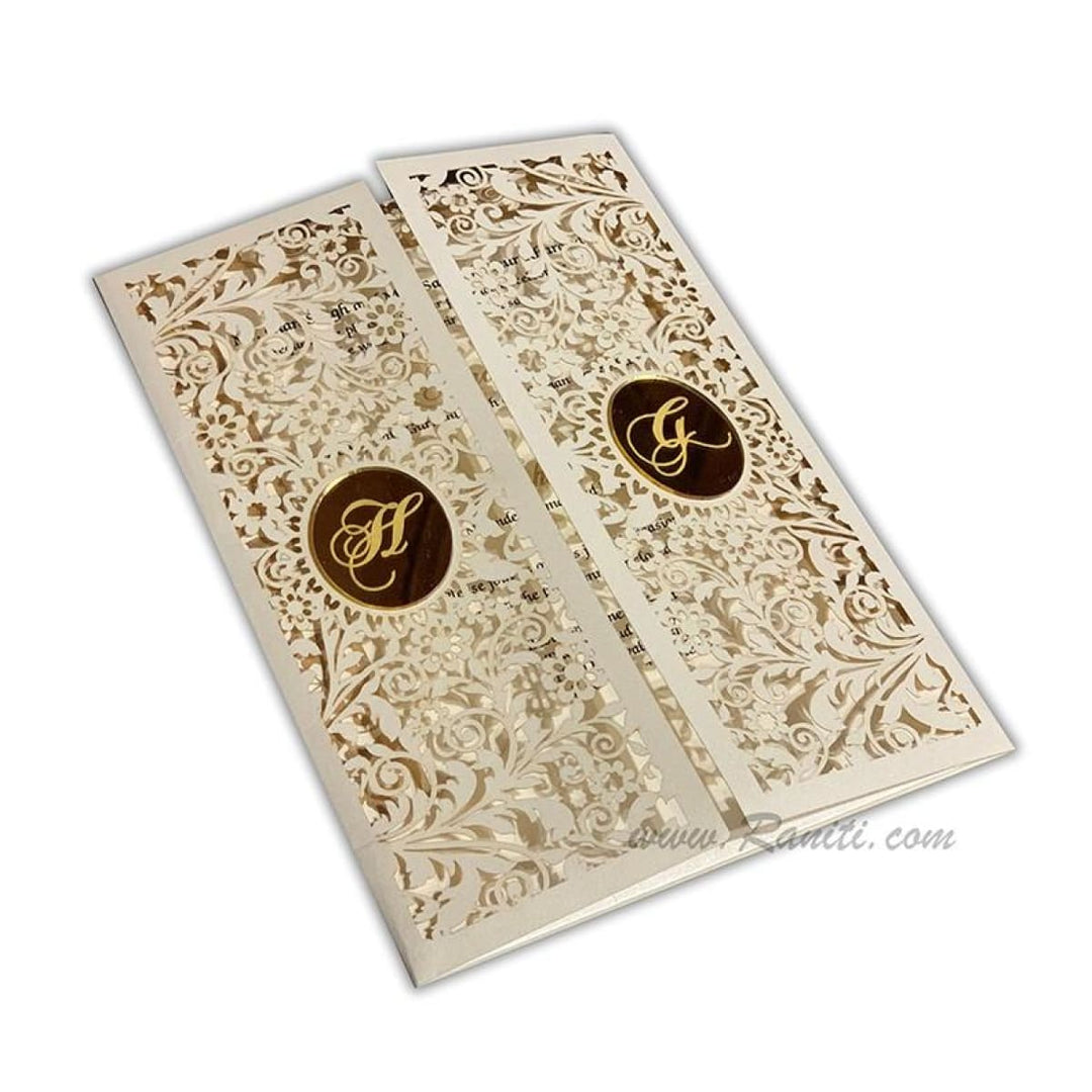 Laser Cut Pearl White Gate Fold Custom Invitation Card with Cascading Inserts AML-173 freeshipping - Raniti LLC - Custom Invitations & Stationery