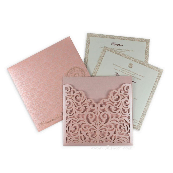 Laser cut Pocket Folder Custom Design Laser Cut Purple, Pink and Golden Custom Invitation Card AML-289 freeshipping - Raniti LLC - Custom Invitations & Stationery