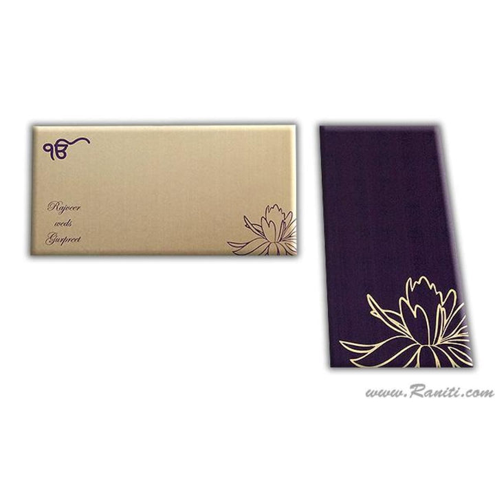 Lotus Theme Purple and Golden Custom Invitation card with Die Cut Pocket AM-9 freeshipping - Raniti LLC - Custom Invitations & Stationery