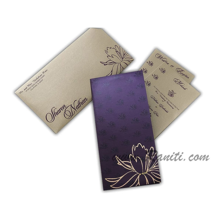 Lotus Theme Purple and Golden Custom Invitation card with Die Cut Pocket AM-9 freeshipping - Raniti LLC - Custom Invitations & Stationery