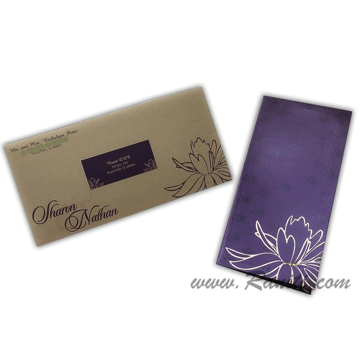 Lotus Theme Purple and Golden Custom Invitation card with Die Cut Pocket AM-9 freeshipping - Raniti LLC - Custom Invitations & Stationery