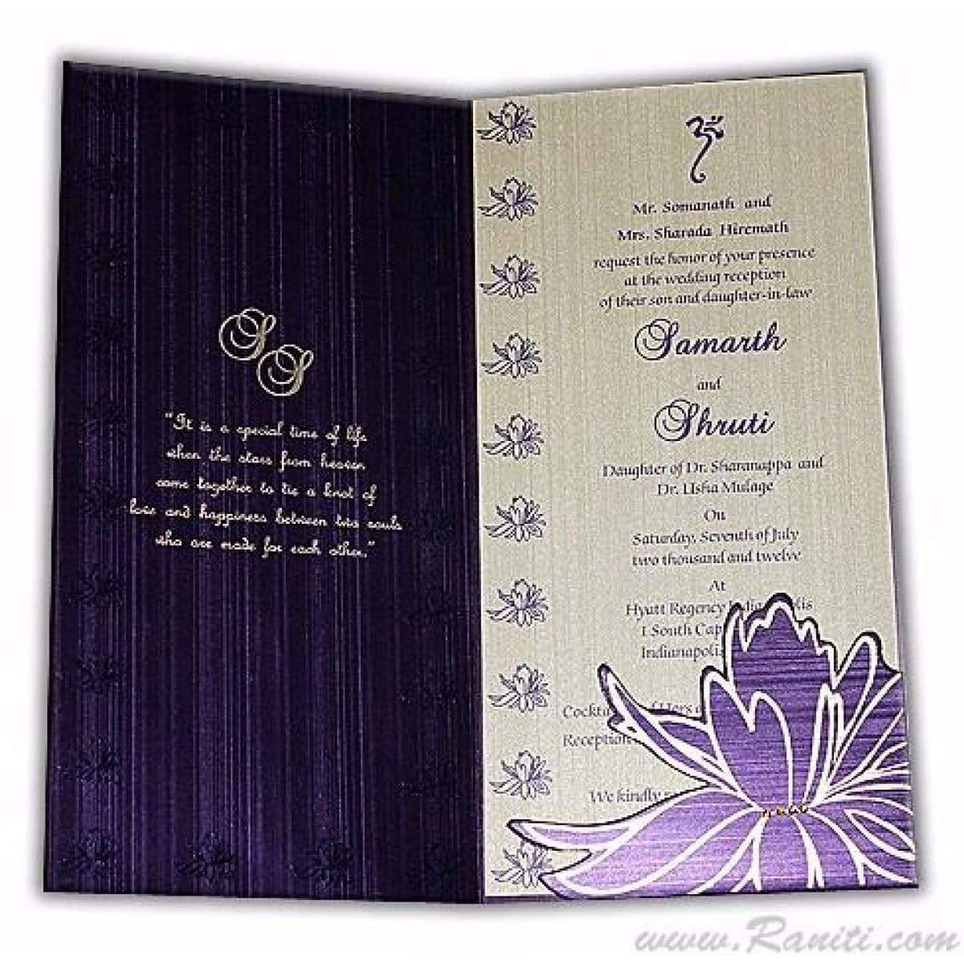 Lotus Theme Purple and Golden Custom Invitation card with Die Cut Pocket AM-9 freeshipping - Raniti LLC - Custom Invitations & Stationery