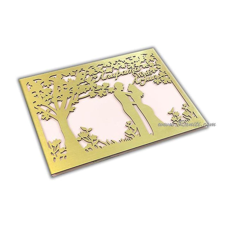 Luxury Blush Pink and Gold Laser Cut Hard Cover Custom Wedding Invitation Card | Couple Image Laser Cut Custom Invitation Luxury Invitation AML-314 freeshipping - Raniti LLC - Custom Invitations & Stationery