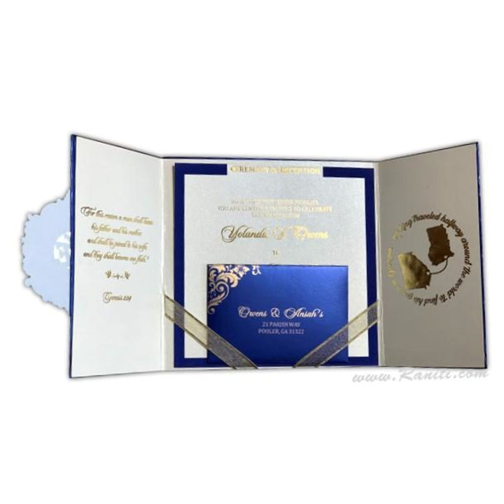 Blue and Gold Laser Cut Custom Luxury Invitation Card AMHL195 | Raniti | Custom Invitations & Stationery | laser cut invitations | luxury invitation card