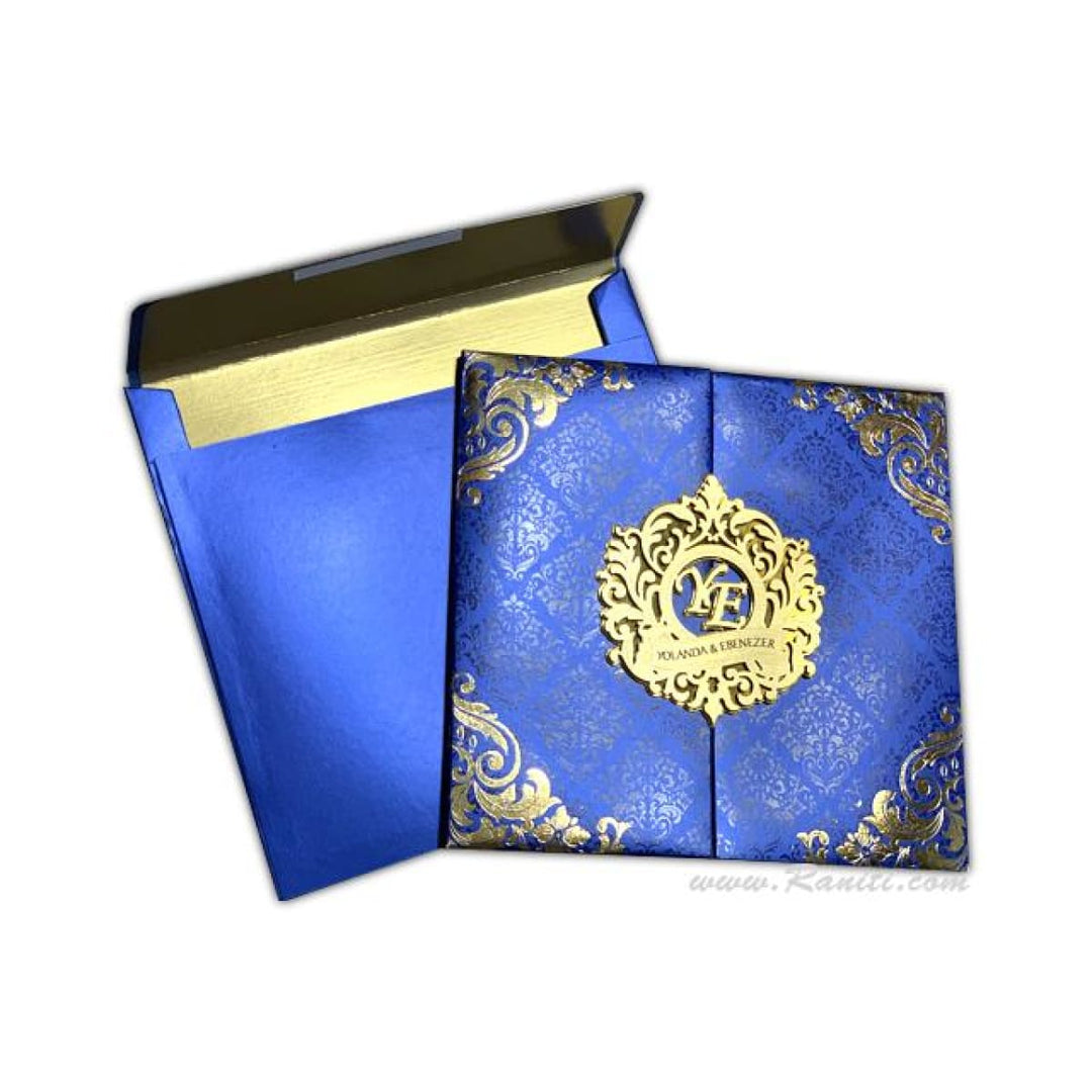 Blue and Gold Laser Cut Custom Luxury Invitation Card AMHL195 | Raniti | Custom Invitations & Stationery | luxury wedding invitations | customized invites