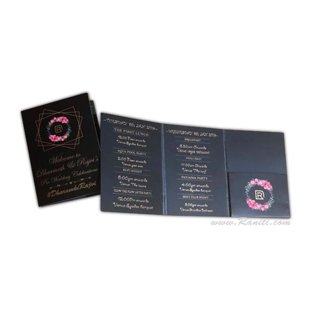 Luxury Wedding Event Guest Itinerary and Guest Room Key Card Holder Black and Floral Theme | Custom Personalized Wedding Stationery JVDKCIT-4 freeshipping - Raniti LLC - Custom Invitations & Stationery