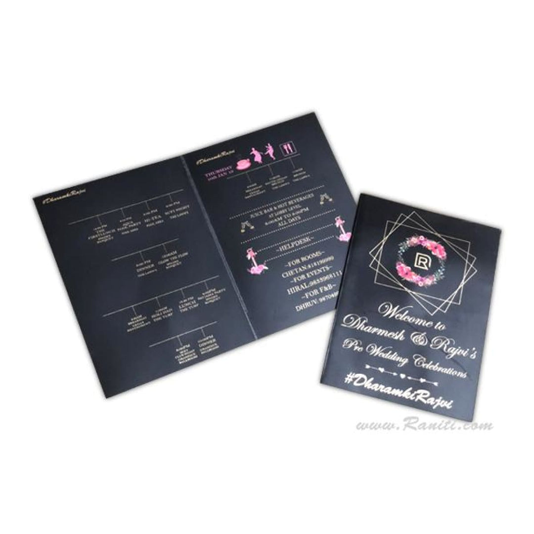 Luxury Wedding Event Guest Itinerary and Guest Room Key Card Holder Black and Floral Theme | Custom Personalized Wedding Stationery JVDKCIT-4 freeshipping - Raniti LLC - Custom Invitations & Stationery