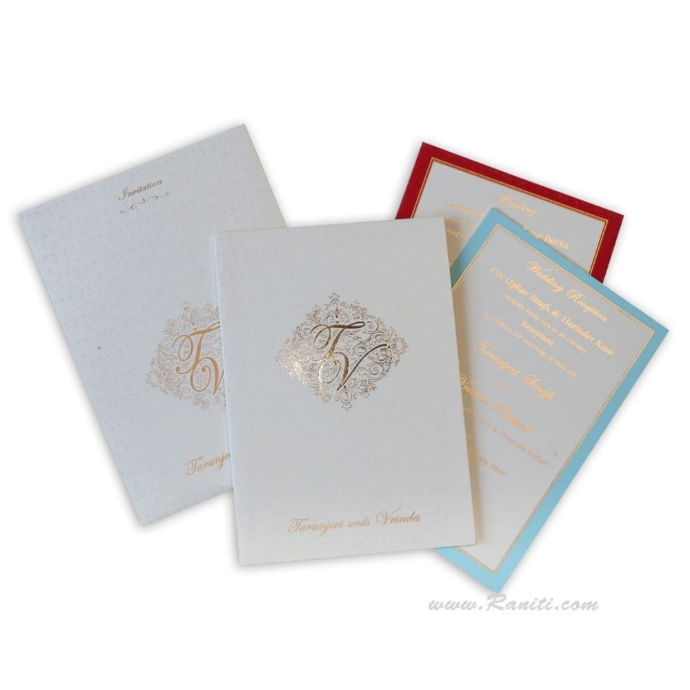 Monogram Foil Print Custom Invitation Card with Multiple Inserts | White Wedding Invitation Card AM-23 freeshipping - Raniti LLC - Custom Invitations & Stationery