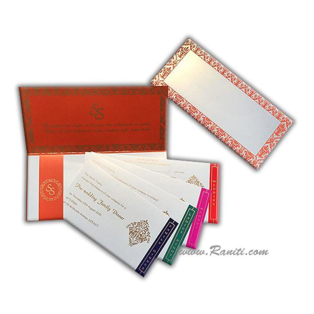 Orange and Pearl White Damask Theme Rectangle Custom Invitation Card with Cascading Multiple Inserts AM-85 freeshipping - Raniti LLC - Custom Invitations & Stationery