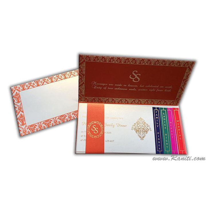 Orange and Pearl White Damask Theme Rectangle Custom Invitation Card with Cascading Multiple Inserts AM-85 freeshipping - Raniti LLC - Custom Invitations & Stationery