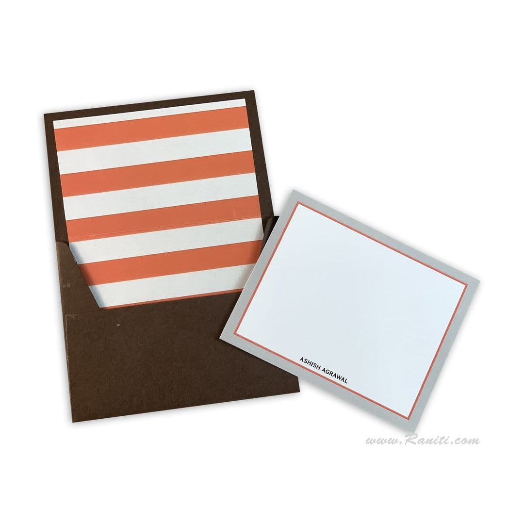 Orange, Brown and White Geometric Design Custom Personalized Classic Note Cards Gift Tag Cards with Envelope | Pack of 25-50 and 100 Note Cards AMNC-9 freeshipping - Raniti LLC - Custom Invitations & Stationery