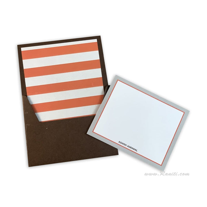 Orange, Brown and White Geometric Design Custom Personalized Classic Note Cards Gift Tag Cards with Envelope | Pack of 25-50 and 100 Note Cards AMNC-9 freeshipping - Raniti LLC - Custom Invitations & Stationery