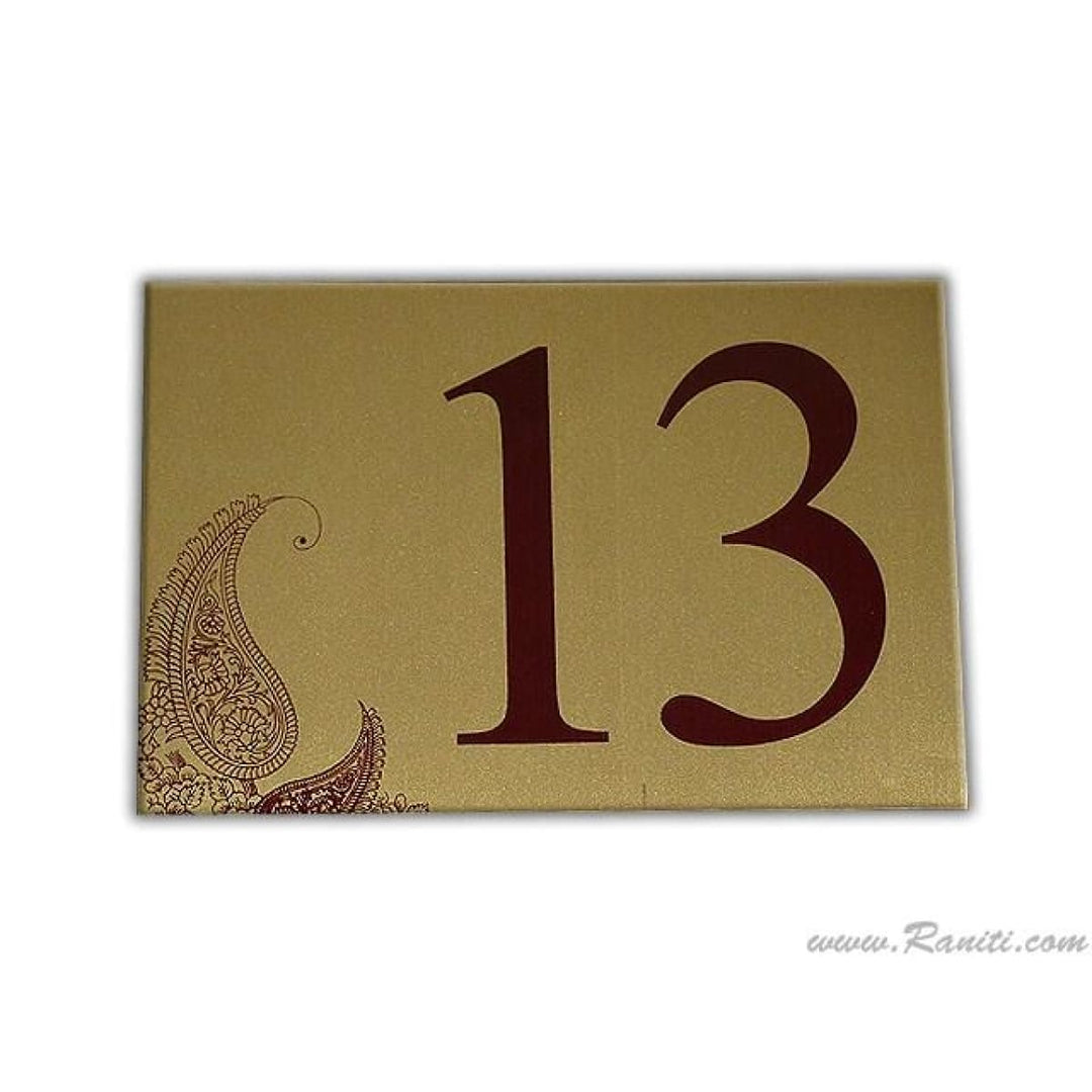 Paislely Theme Custom Table Number Card | Wedding Table Numbers Flat Cards AMTC-2 freeshipping - Raniti LLC - Custom Invitations & Stationery