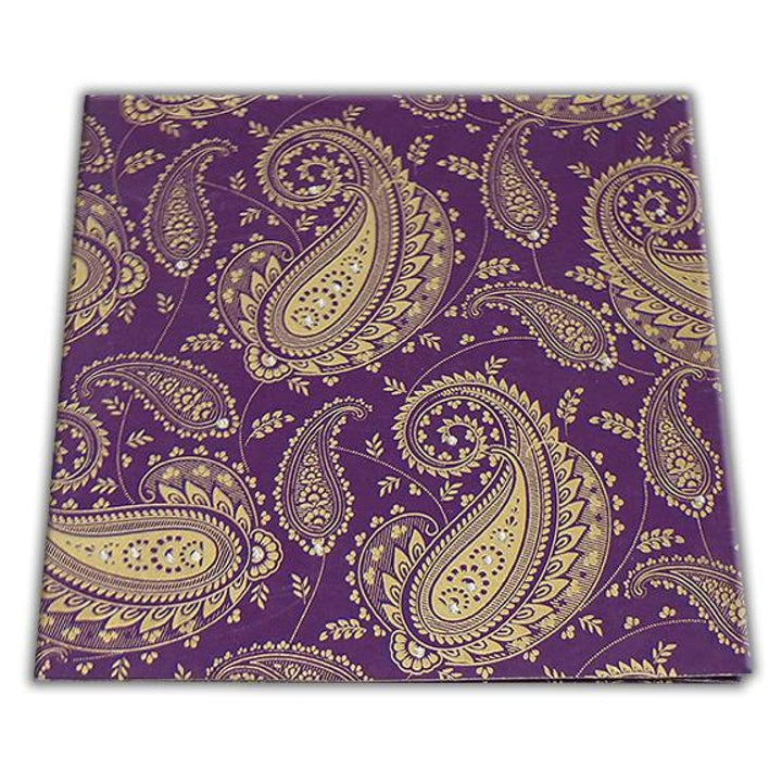 Paisley Design Purple and White Square Custom Wedding Invitation card 7x7 with stones AM-59 freeshipping - Raniti LLC - Custom Invitations & Stationery