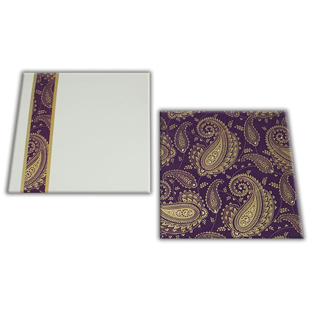 Paisley Design Purple and White Square Custom Wedding Invitation card 7x7 with stones AM-59 freeshipping - Raniti LLC - Custom Invitations & Stationery