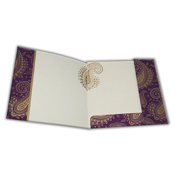 Paisley Design Purple and White Square Custom Wedding Invitation card 7x7 with stones AM-59 freeshipping - Raniti LLC - Custom Invitations & Stationery