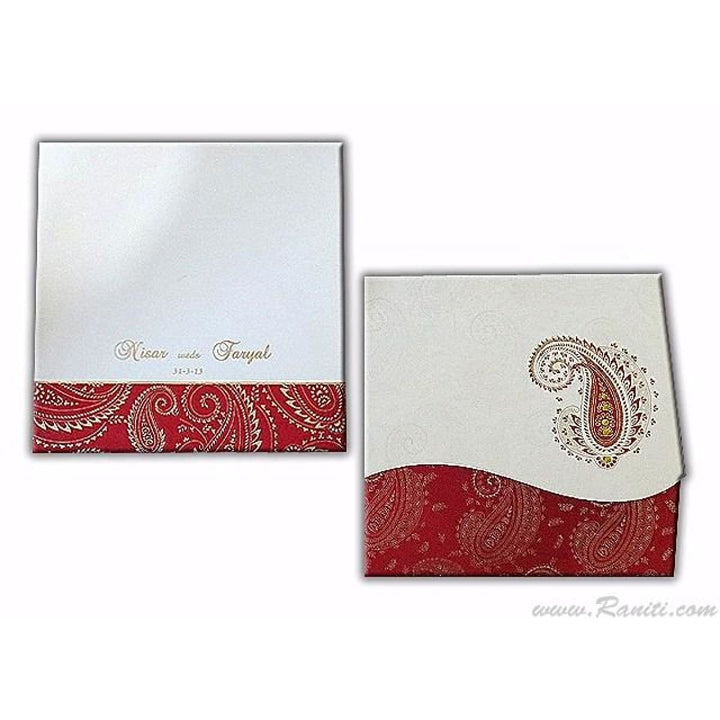 Paisley Design Red and White Custom Invitation card with stones AM-503 freeshipping - Raniti LLC - Custom Invitations & Stationery