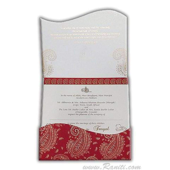 Paisley Design Red and White Custom Invitation card with stones AM-503 freeshipping - Raniti LLC - Custom Invitations & Stationery