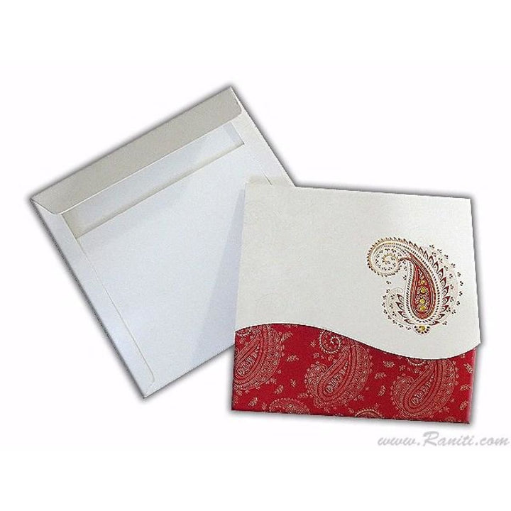 Paisley Design Red and White Custom Invitation card with stones AM-503 freeshipping - Raniti LLC - Custom Invitations & Stationery