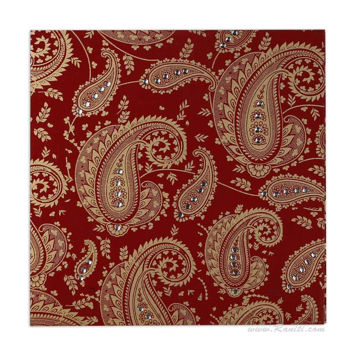 Paisley Design Red and White Square Custom Wedding Invitation card Kankotri 7x7 with stones AM-590 freeshipping - Raniti LLC - Custom Invitations & Stationery