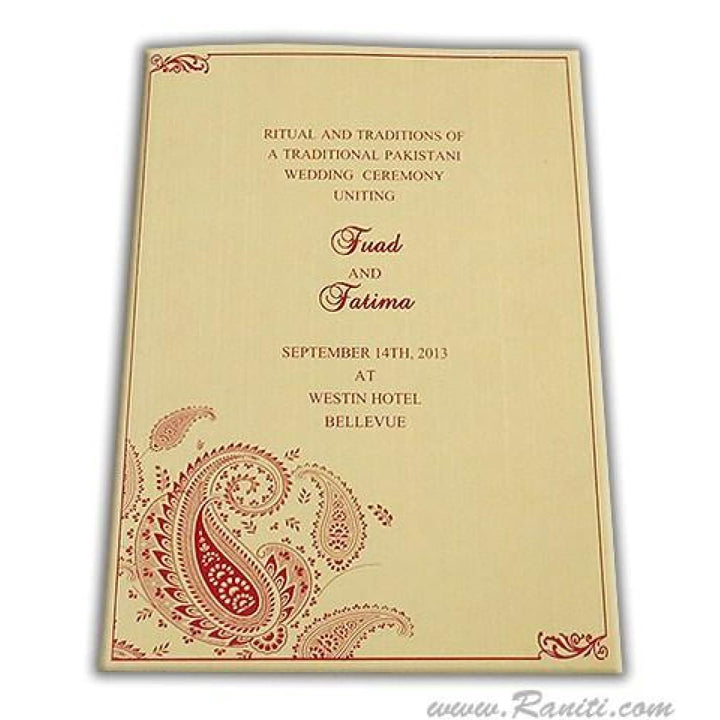 Paisley Theme Custom Golden Wedding Ceremony Program | Folded Simple Wedding Program WP-32 freeshipping - Raniti LLC - Custom Invitations & Stationery