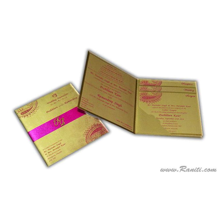 Paisley Theme Fuchsia Pink Satin Fabric Custom Wedding Invitation Card with Lasercut Initials AML-160 freeshipping - Raniti LLC - Custom Invitations & Stationery