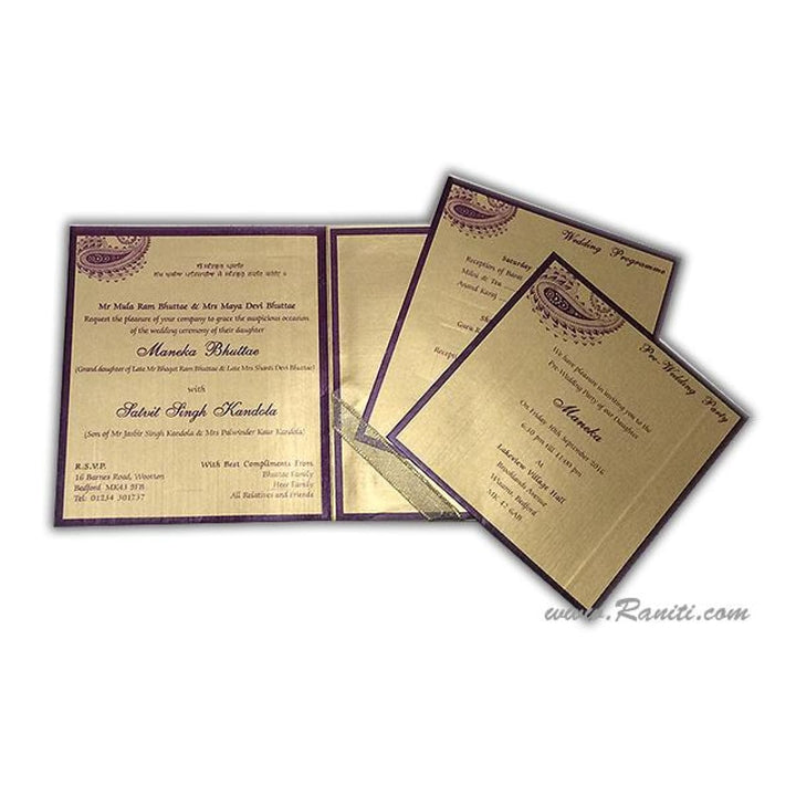 Paisley Theme Purple Satin Fabric Custom Wedding Invitation Card AM-226 freeshipping - Raniti LLC - Custom Invitations & Stationery