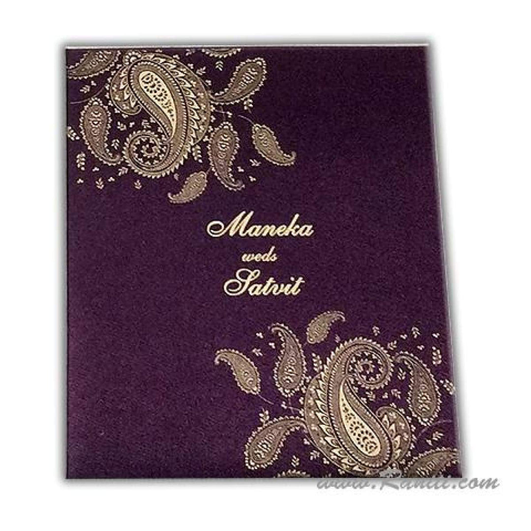 Paisley Theme Purple Satin Fabric Custom Wedding Invitation Card AM-226 freeshipping - Raniti LLC - Custom Invitations & Stationery