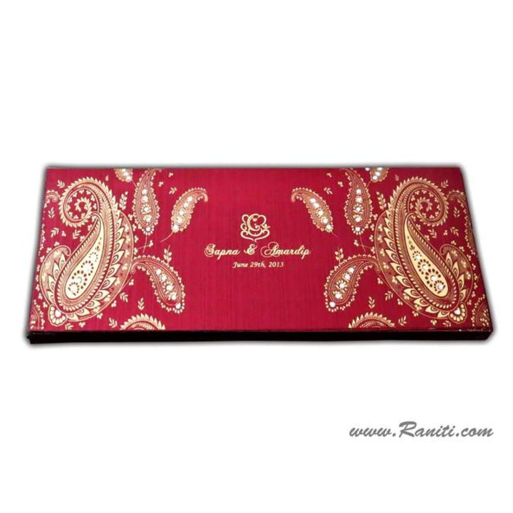 Paisley Theme Red Royal Custom Box Scroll Wedding Invitation Card AMSC-44 freeshipping - Raniti LLC - Custom Invitations & Stationery