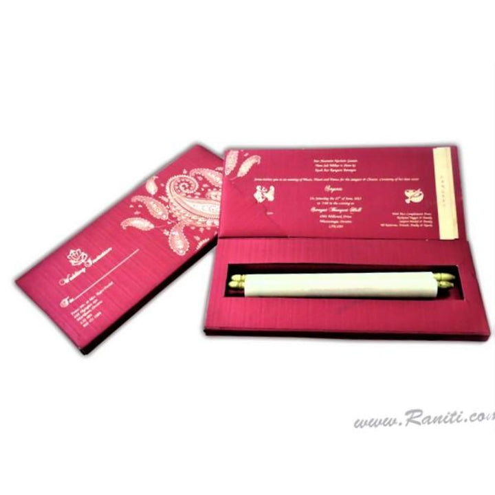 Paisley Theme Red Royal Custom Box Scroll Wedding Invitation Card AMSC-44 freeshipping - Raniti LLC - Custom Invitations & Stationery